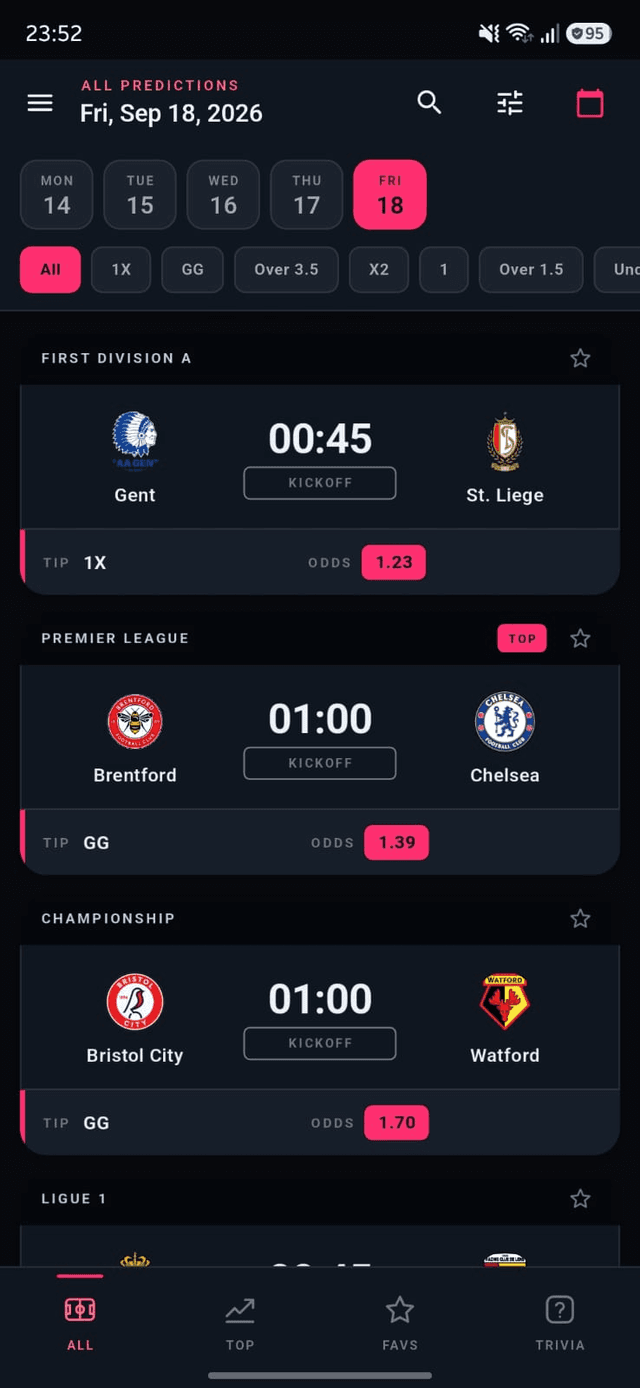 Football Predictions app — all predictions for the day