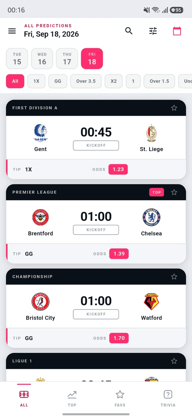 Football Predictions app — all predictions for the day
