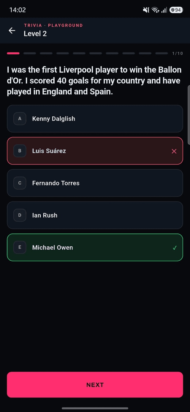 Trivia question screen
