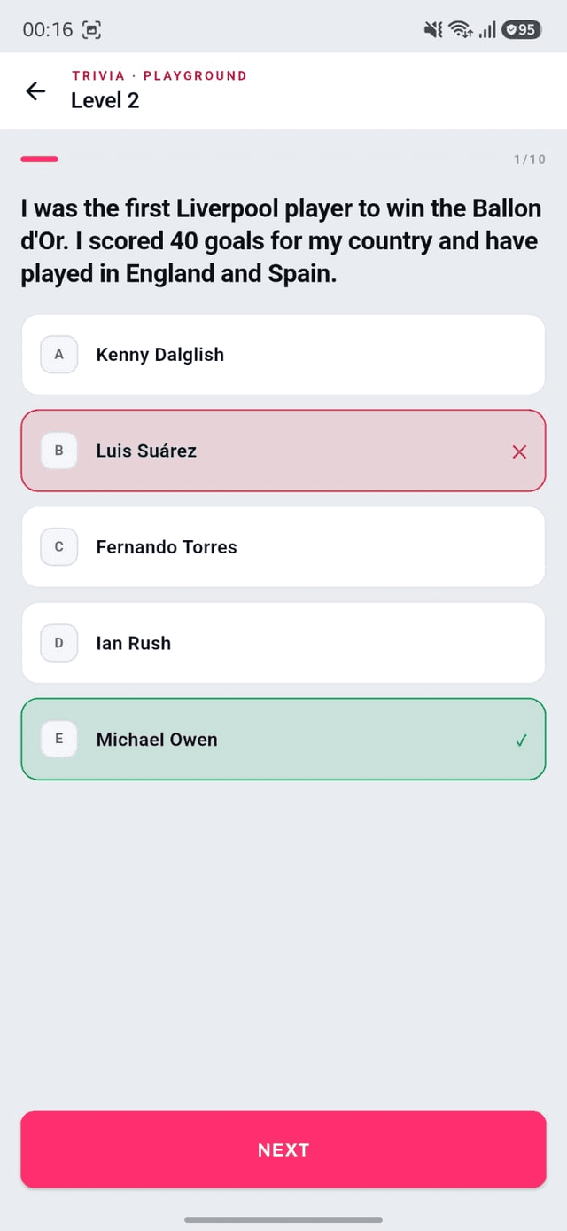 Trivia question screen